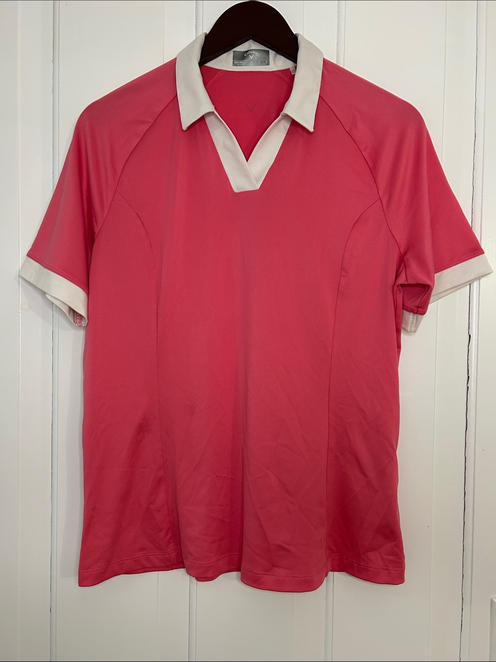 Callaway sporty Pink Short-Sleeve classic clean Golf Polo with white Collar